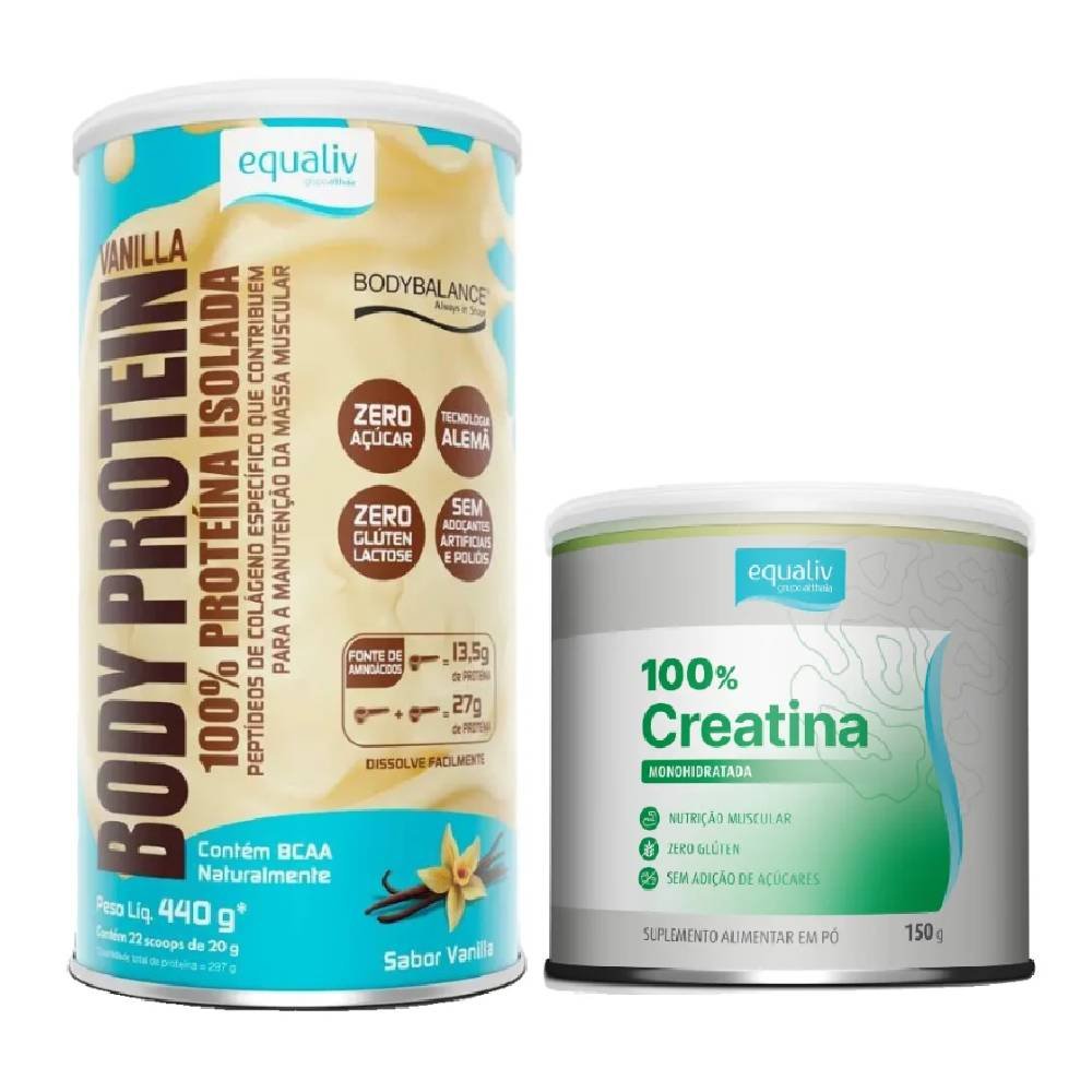 Kit Equaliv Body Protein Vanilla 440g Grátis Creatina 100% Monohidratada 150g