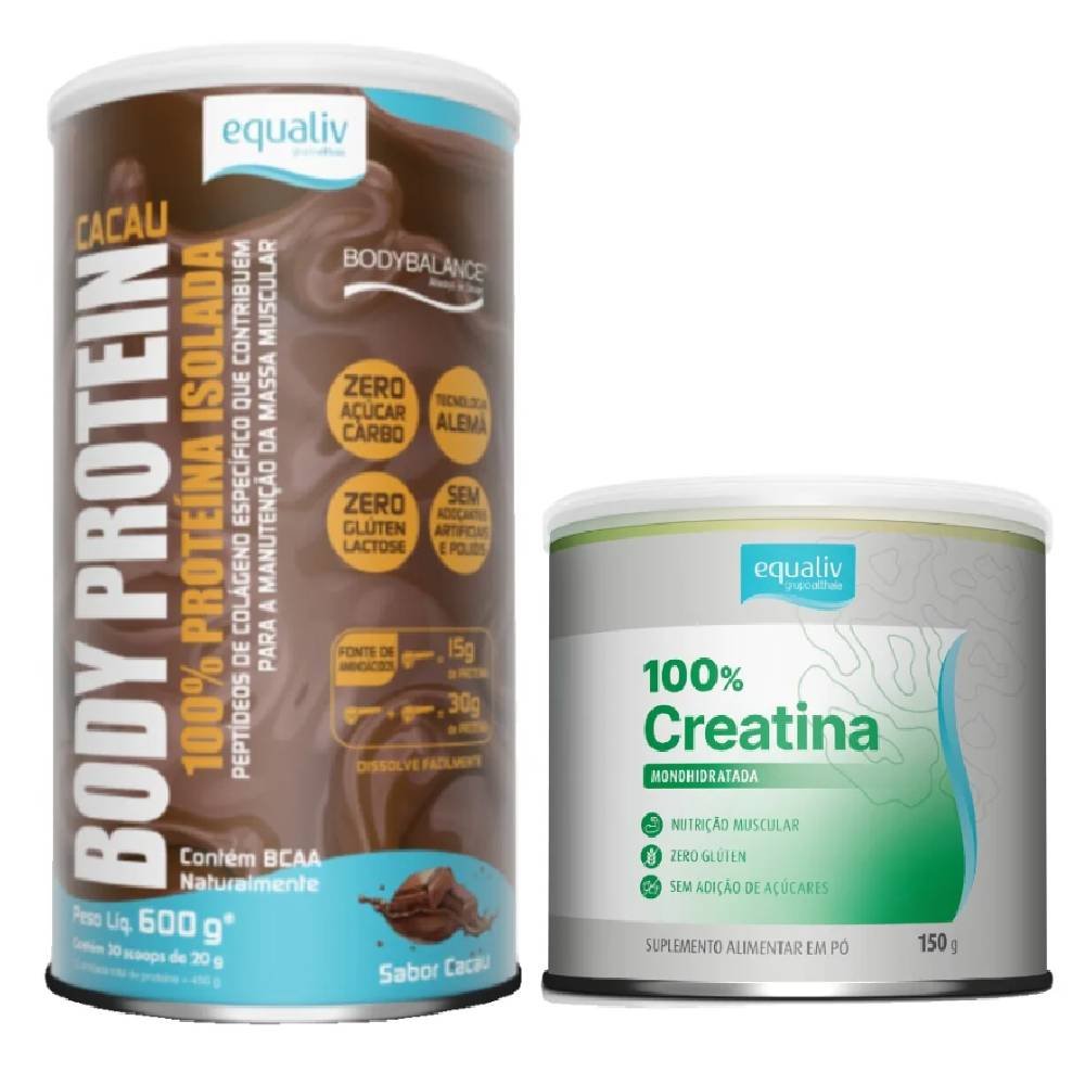 Kit Equaliv Body Protein Cacau 600g Grátis Creatina 100% Monohidratada 150g
