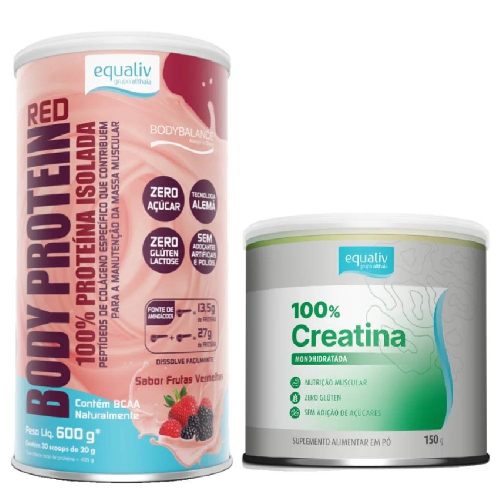 Kit Equaliv Body Protein Frutas Vermelhas 600g Grátis Creatina 100% Monohidratada 150g