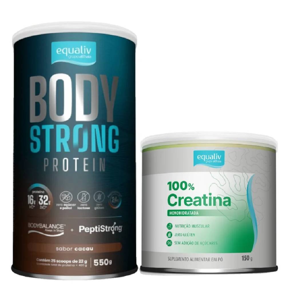 Kit Equaliv Suplemento Proteico Body Strong Protein Cacau 550g Grátis Creatina 100% Monohidratada 150g