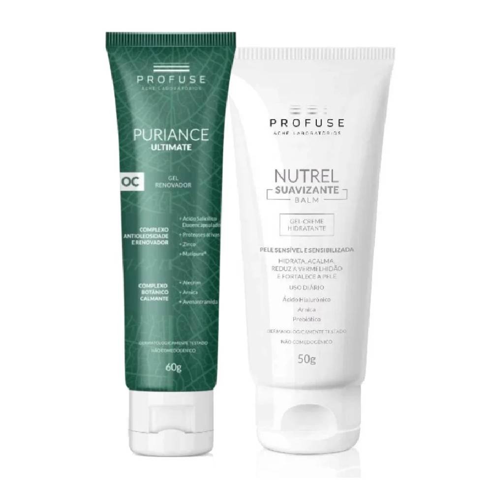 Kit Profuse Gel Creme Hidratante Nutrel Balm Peles Sensíveis 50g Grátis Gel Renovador Puriance Ultimate 60g