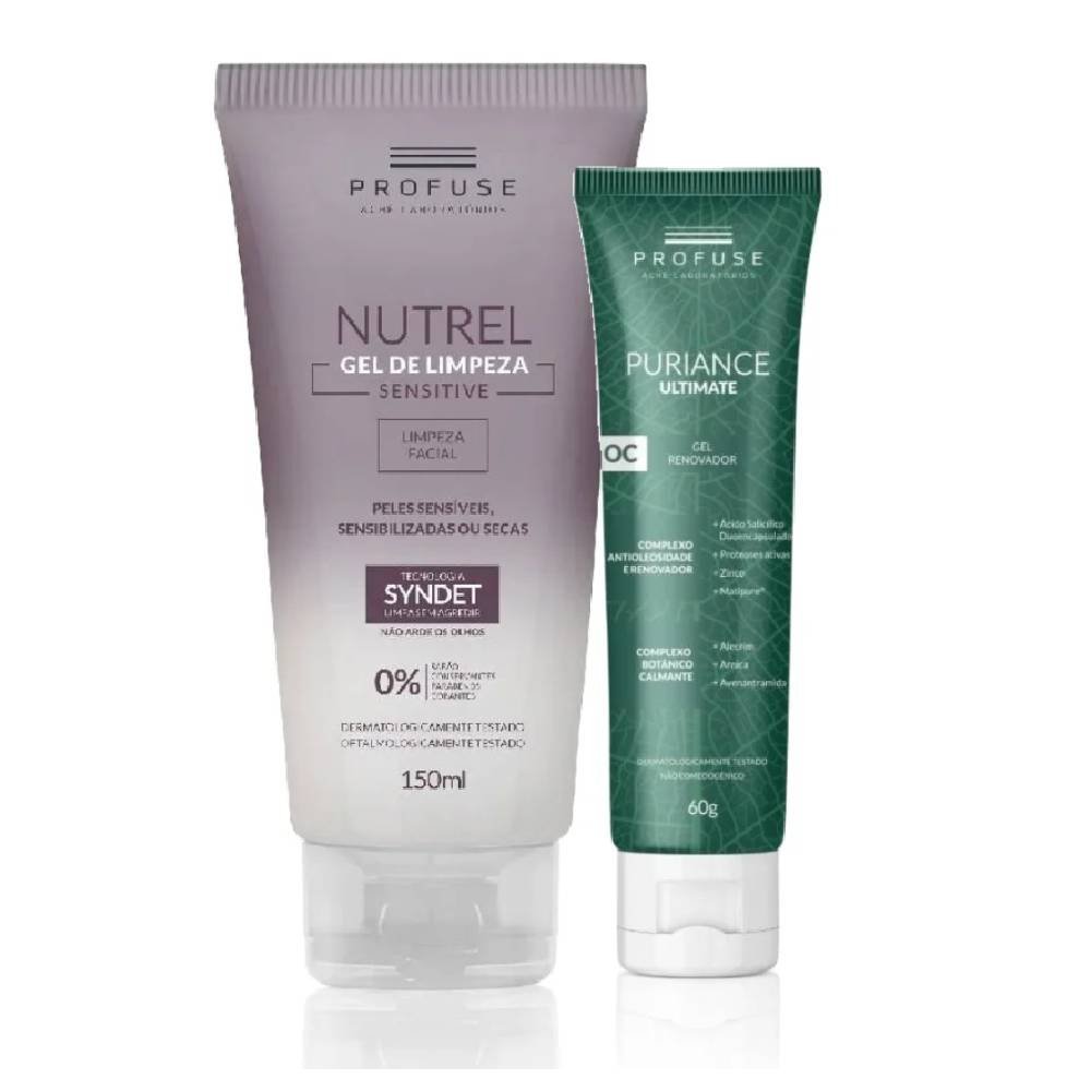 Kit Profuse Gel De Limpeza Facial Nutrel Sensitive 150ml Grátis Gel Renovador Puriance Ultimate 60g