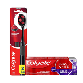 Kit Colgate Escova Dental Luminous White 2 Unidades Grátis Creme Dental Luminous White Color Correct 70G