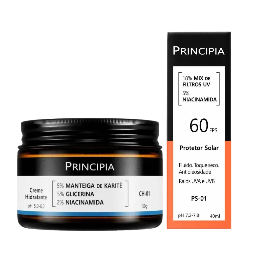 Kit Principia Protetor Solar Facial Ps 01 Fps 60 40ml + Creme Hidratante Facial Ch 01 50g