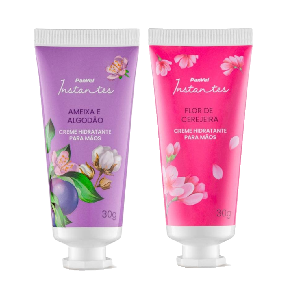 Kit Panvel Creme Para Mãos Flor De Cerejeira Instantes 30g + Creme Para Mãos Ameixa E Algodão Instantes 30g