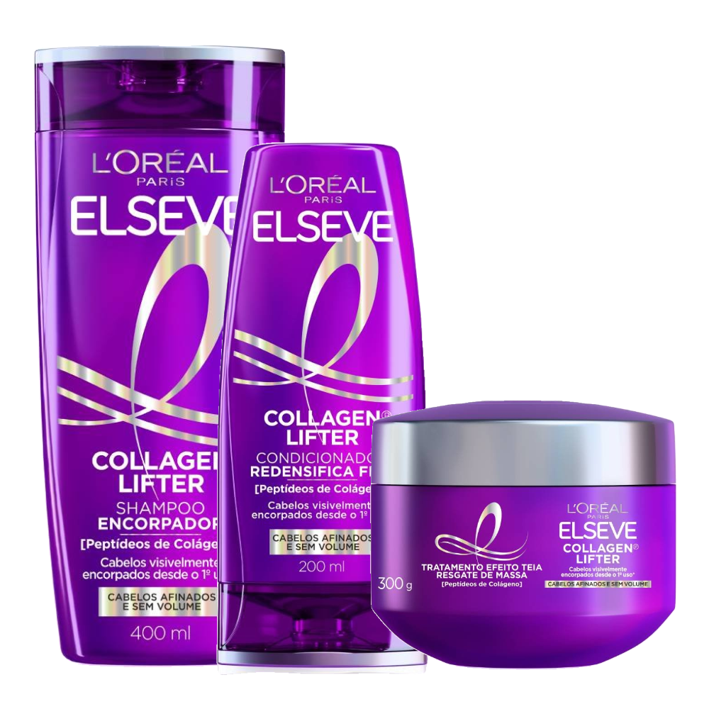 Kit Elseve Shampoo Collagen Lifter 400ml + Máscara De Tratamento 300g + Condicionador 200ml