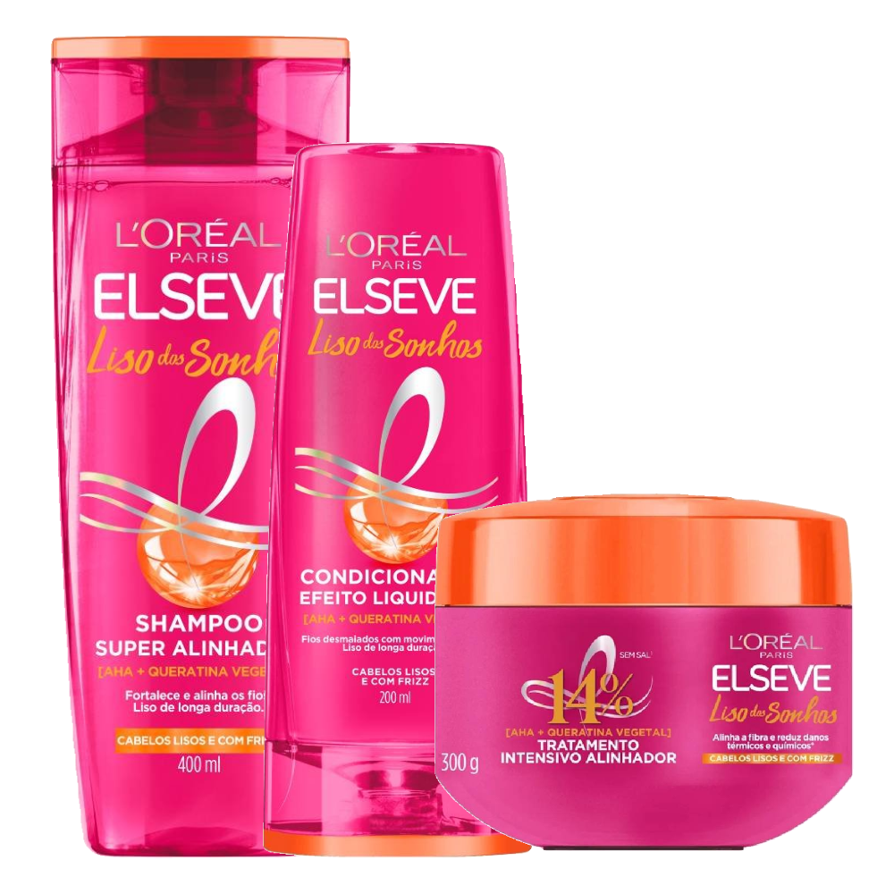 Kit Elseve Shampoo L'oréal Paris Liso Dos Sonhos 400ml + Creme De Tratamento Capilar 300g + Condicionador 200ml