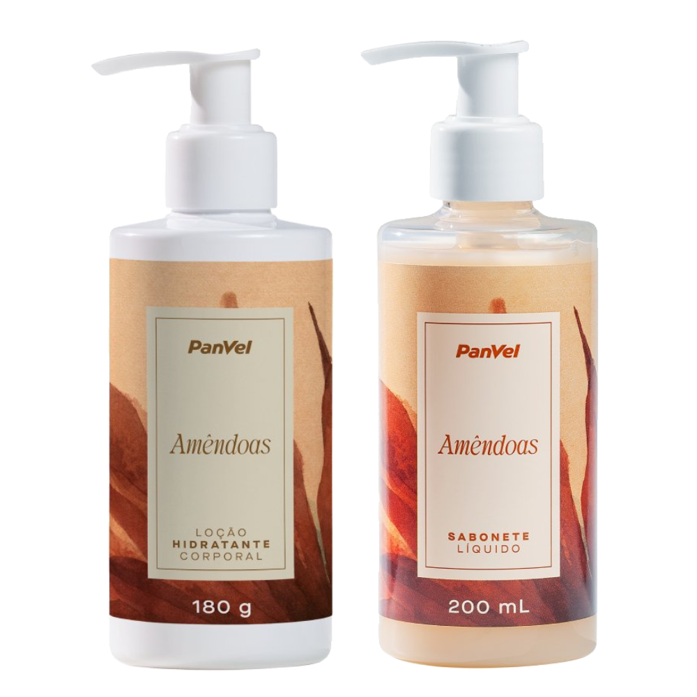 Kit Panvel Loção Desodorante Hidratante Amêndoas 180g + Sabonete Líquido 200ml