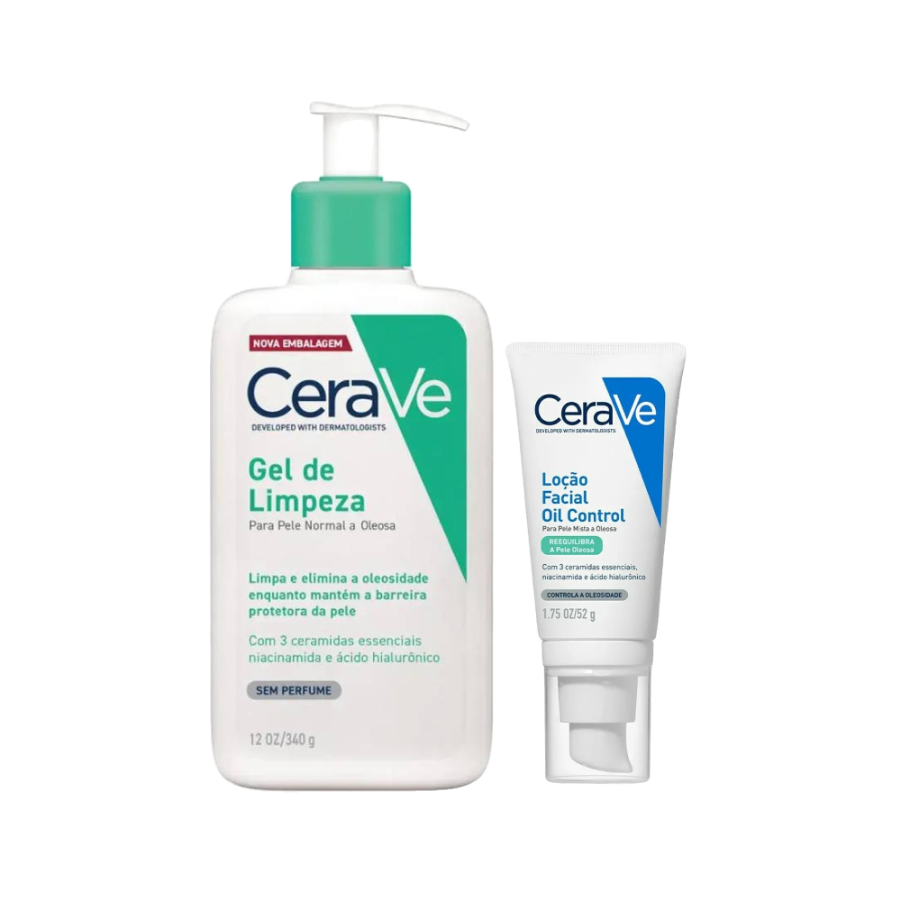 Kit Cerave Loção Hidratante Facial Oil Control 52g + Gel De Limpeza Facial Pele Normal A Oleosa 340g