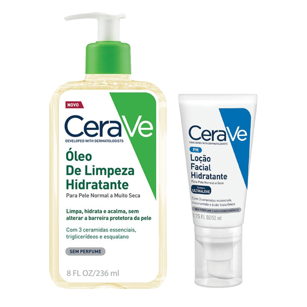 Kit Cerave Óleo De Limpeza Facial Hidratante 236ml + Loção Hidratante Facial Hialurônico Niacinamida Para Pele Normal A Seca 52ml
