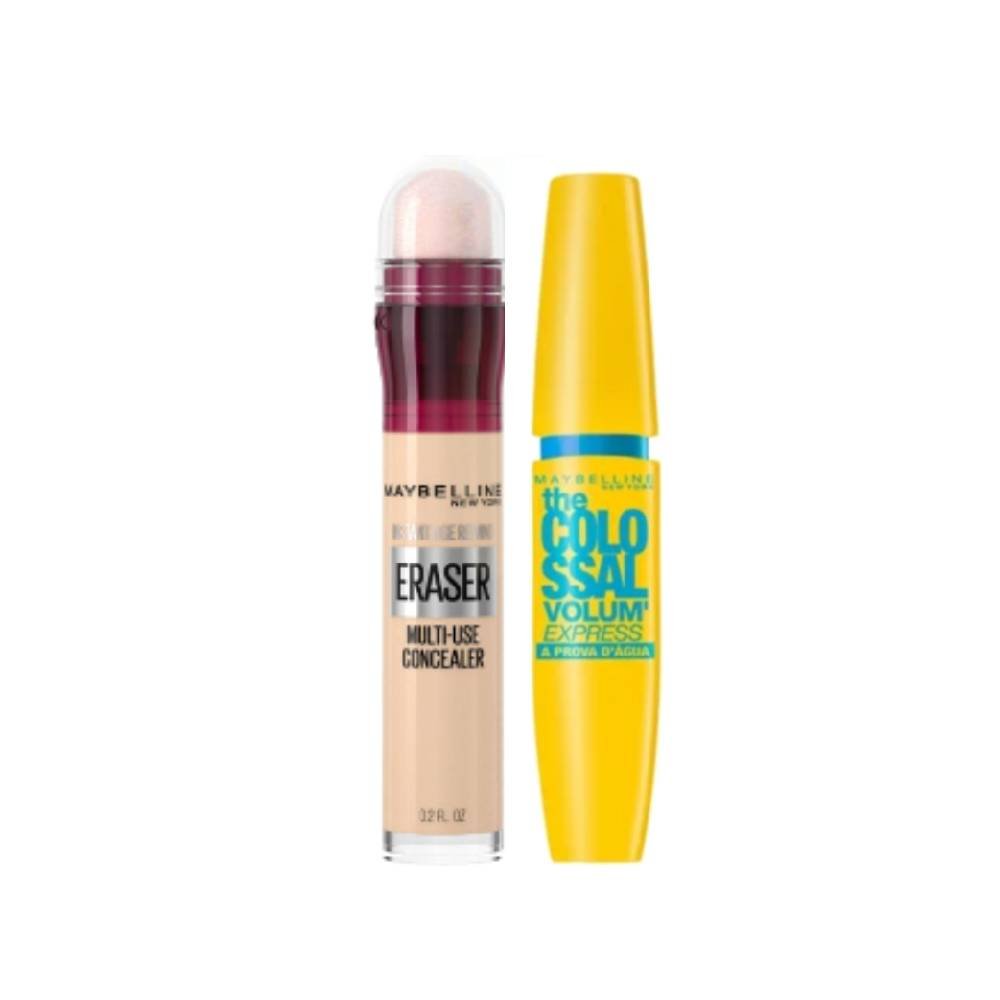 Kit Maybelline Corretivo Líquido Eraser Ivory 5,9ml + Máscara De Cílios À Prova D'água Preto 9,2ml