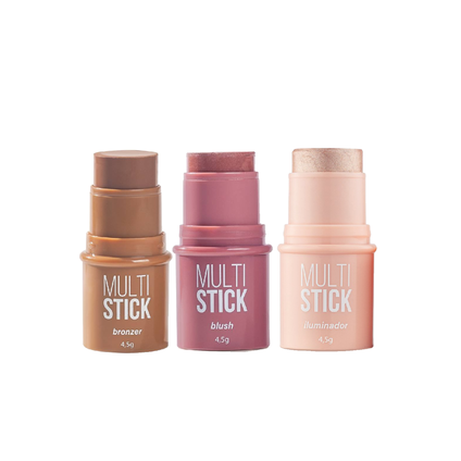 Kit Panvel Make Up Blush Multi Stick Rose Dust + Bronzer Caramel + Iluminador Champagne