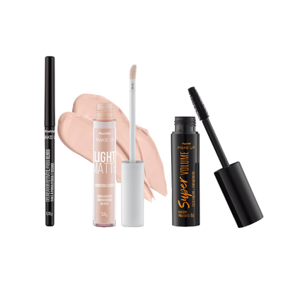 Kit Panvel Make Up Corretivo Líquido Light Matte Cor 02 + Delineador Retrátil Para Olhos Preto + Máscara De Cílios Super Volume