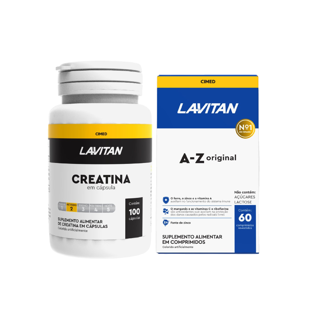 Kit Lavitan Creatina 100 Cápsulas Grátis Multivitamínico Az Original Com 60 Comprimidos