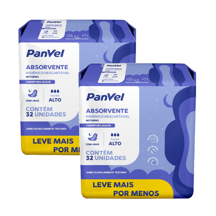Kit Absorvente Panvel Essencial Noturno Com Abas 64 Unidades