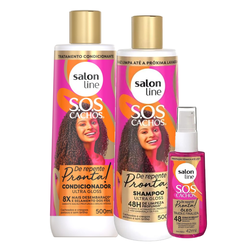 Kit Salon Line Condicionador Sos Cachos Ultra Gloss De Repente Pronta 500ml + Shampoo 500ml + Oléo Capilar 42ml