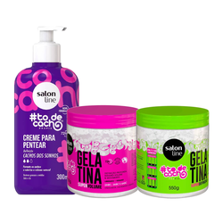 Kit Salon Line Gelatina #todecacho Super Volume 550gr + Modelador Gelatina 550g + Creme Para Pentear 300ml