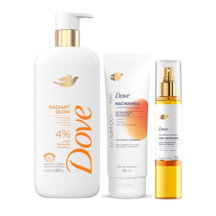 Kit Dove Sérum Hidratante Corporal Niacinamida + Uniformizador 180Ml + Óleo Sérum Em Spray Tom Uniforme 150Ml + Sabonete Líquido Radiant Glow 547Ml