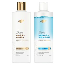 Kit Dove Condicionador Nutrição + Tri Óleos 370ml + Shampoo Hidratação Hialuron Vit Expert Em Danos 370ml
