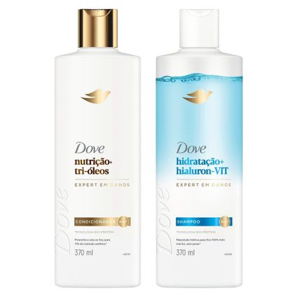 Kit Dove Condicionador Nutrição + Tri Óleos 370Ml + Shampoo Hidratação Hialuron Vit Expert Em Danos 370Ml