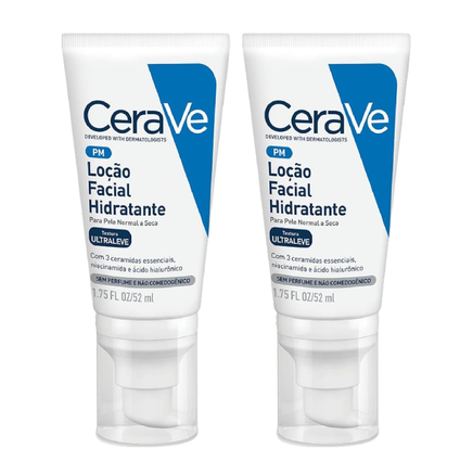 Kit Loção Hidratante Facial Cerave Hialurônico Niacinamida Para Pele Normal A Seca 52Ml 2 unidades