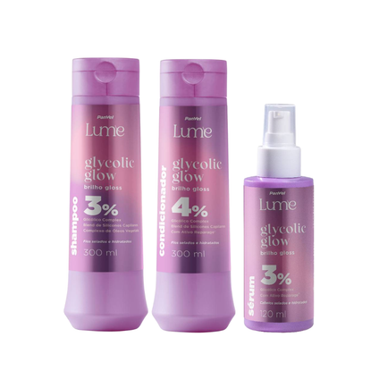 Kit Panvel Shampoo Glycolic Glow Lume 300Ml + Sérum Capilar 120Ml + Condicionador 300Ml
