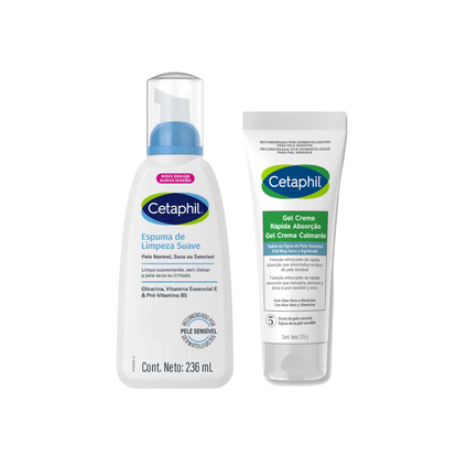 Kit Cetaphil Espuma De Limpeza Facial Suave 236Ml + Gel Creme Hidratante De Rápida Absorção Calmante Para Pele Sensível 226G