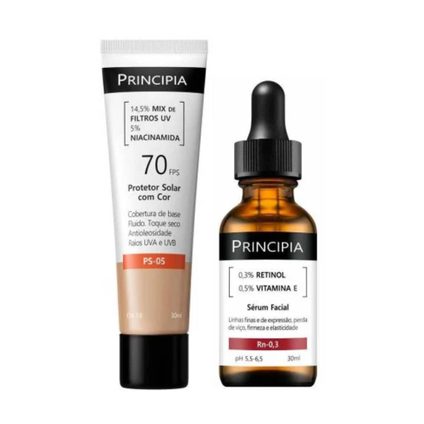 Kit Principia Protetor Solar Facial Ps 05 2.0 Fps70 30Ml + Sérum Facial Anti Idade Rn 0,3 Retinol 0,3% 30Ml