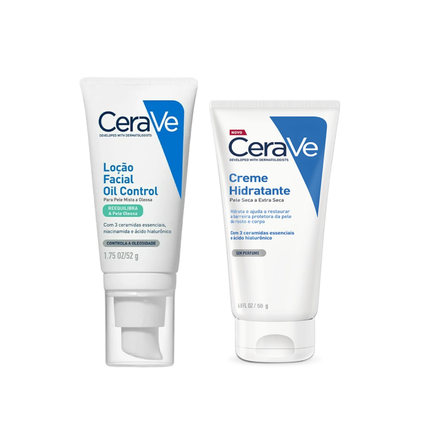 Kit Cerave Loção Hidratante Facial Oil Control 52G + Creme Hidratante Pele Seca A Extra Seca 50G