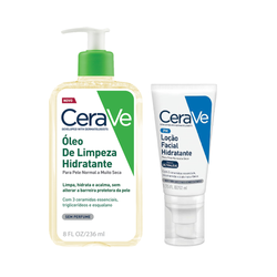 Kit Cerave Loção Hidratante Facial Hialurônico Niacinamida Para Pele Normal A Seca 52ml + Óleo De Limpeza Facial Hidratante 236ml
