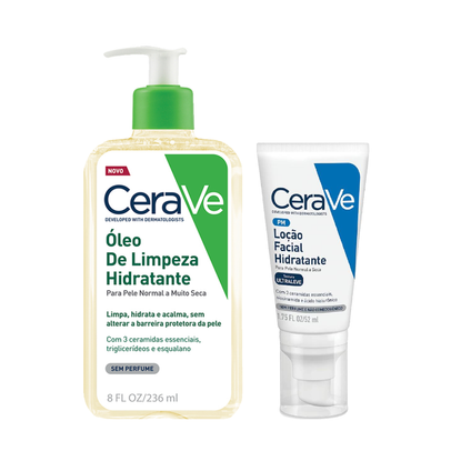 Kit Cerave Loção Hidratante Facial Hialurônico Niacinamida Para Pele Normal A Seca 52Ml + Óleo De Limpeza Facial Hidratante 236Ml