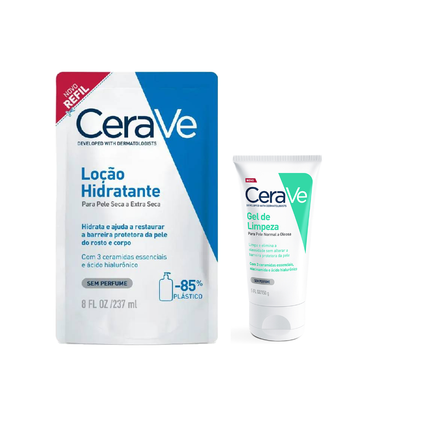 Kit Cerave Gel De Limpeza Facial Pele Normal A Oleosa 150G + Loção Hidratante Pele Seca A Extra Seca 237Ml Refil
