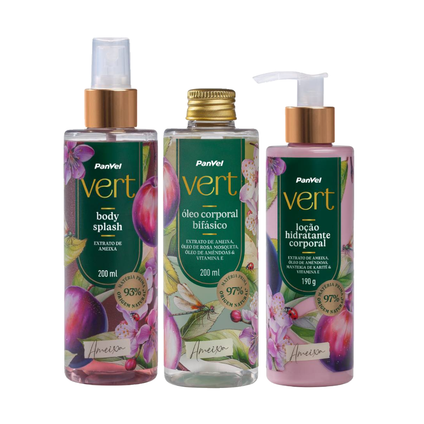 Kit Panvel Body Splash Desodorante Corporal Ameixa Vert 200Ml + Loção Hidratante 190G + Óleo Corporal Bifásico 200Ml