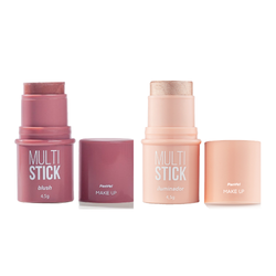 Kit Panvel Blush Multi Stick Rose Dust Make Up 4,5g + Iluminador Multi Stick Champagne Make Up