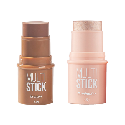 Kit Panvel Bronzer Multi Stick Caramel Make Up 4,5Ml + Iluminador Multi Stick Champagne Make Up