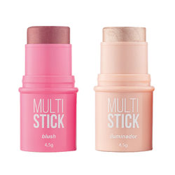 Kit Panvel Blush Multi Stick Pink Make Up + Iluminador Multi Stick Champagne Make Up