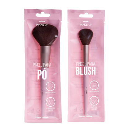 Kit Panvel Pincel Para Maquiagem Blush Make Up + Pincel Para Maquiagem Pó Make Up