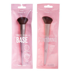 Kit Panvel Pincel Para Maquiagem Base Make Up + Pincel Para Maquiagem Contorno Make Up