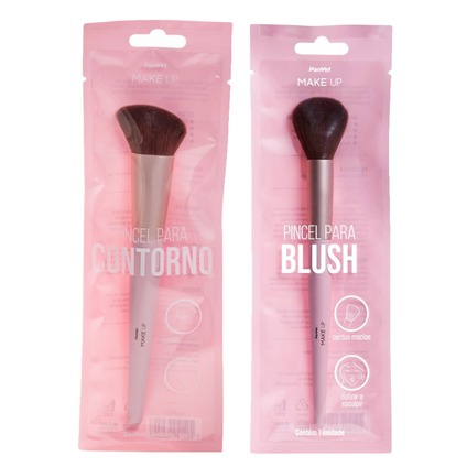 Kit Panvel Pincel Para Maquiagem Contorno Make Up + Pincel Para Maquiagem Blush Make Up
