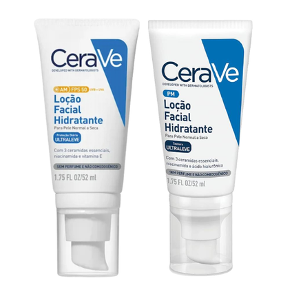 Kit Cerave Loção Facial Hidratante Para Pele Normal A Seca Fps50 52Ml + Loção Hidratante Facial Hialurônico Niacinamida Para Pele Normal A Seca 52Ml