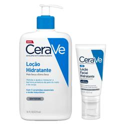 Kit Cerave Loção Hidratante Facial Hialurônico Niacinamida Para Pele Normal A Seca 52ml + Hidratante Corporal Loção Ácido Hialurônico Ceramidas Para Pele Seca 473ml