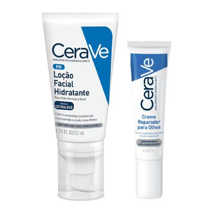 Kit Cerave Creme Hidratante Área Dos Olhos Anti Idade Ceramidas 15G + Loção Hidratante Facial Hialurônico Niacinamida Para Pele Normal A Seca 52Ml