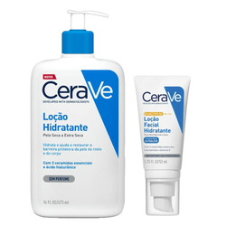 Kit Cerave Loção Facial Hidratante Para Pele Normal A Seca Fps50 52ml + Hidratante Corporal Loção Ácido Hialurônico Ceramidas Para Pele Seca 473ml