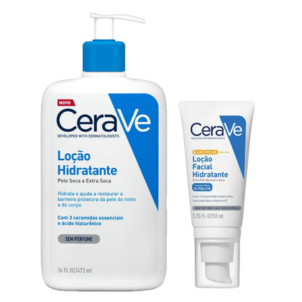 Kit Cerave Loção Facial Hidratante Para Pele Normal A Seca Fps50 52Ml + Hidratante Corporal Loção Ácido Hialurônico Ceramidas Para Pele Seca 473Ml