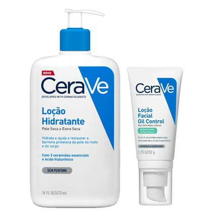 Kit Cerave Loção Hidratante Facial Oil Control 52G + Hidratante Corporal Loção Ácido Hialurônico Ceramidas Para Pele Seca 473Ml