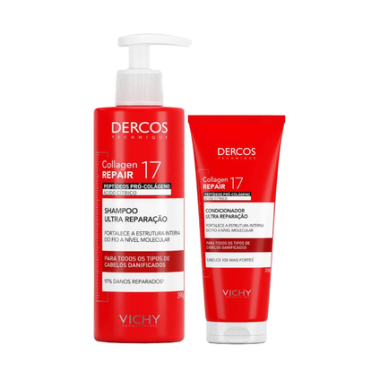 Kit Vichy Shampoo Antiqueda Dercos Collagen Repair 17 390Ml + Condicionador 200Ml