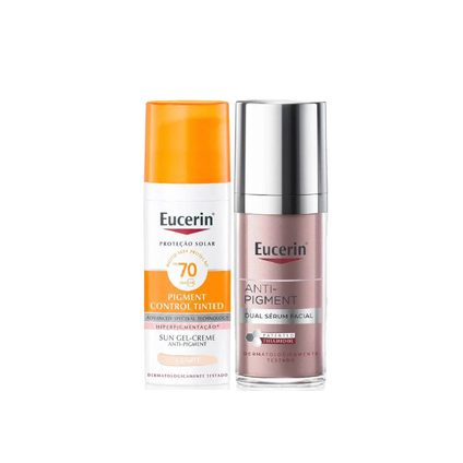 Kit Eucerin Protetor Solar Facial Antimanchas Pigment Control Fps70 Cor Clara 50Ml + Sérum Facial Dual Anti Pigment 30Ml
