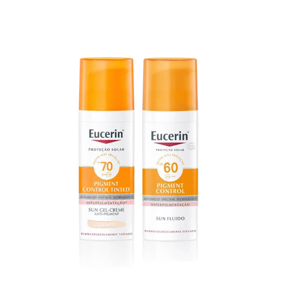 Kit Eucerin Protetor Solar Facial Antimanchas Pigment Control Fps70 Cor Clara 50Ml + Protetor Solar Facial Antimanchas Pigment Control Fps60 Sem Cor Fluido 50Ml