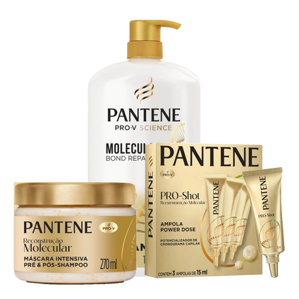 Kit Pantene Kit Ampola De Tratamento Capilar Molecular Bond Repair 3 Unidades 15Ml Cada + Shampoo 1L + Máscara De Tratamento Capilar 270Ml