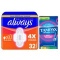 Kit Absorvente Always Dia Ultra Suave Com Abas Fluxo Médio 32 Unidades Grátis Absorvente Interno Tampax Fluxo Moderado + Intenso 8 Unidades
